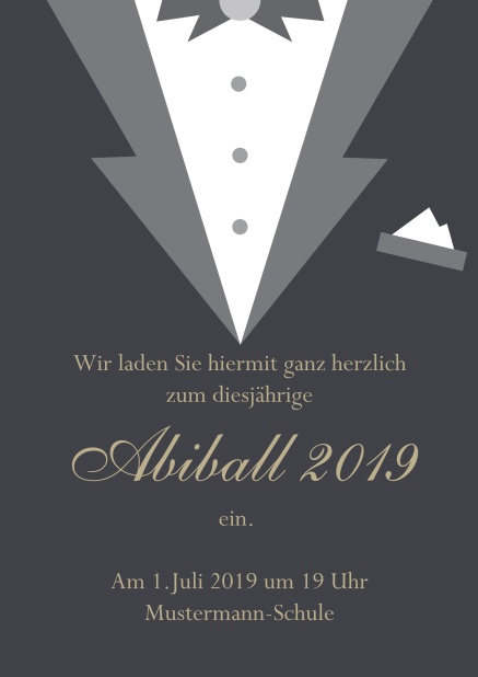 Abi 19 Smoking - Grau - Abifest Online Einladungskarte zum Abi-Ball gestaltet als Smoking. Grau.