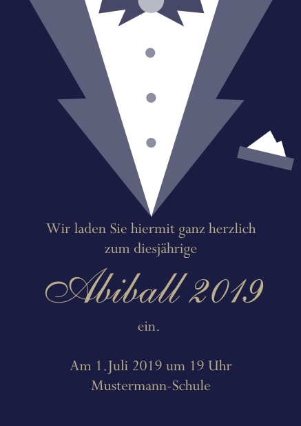 Abi 19 Smoking - Marine - Abifest Online Einladungskarte zum Abi-Ball gestaltet als Smoking. Marine.