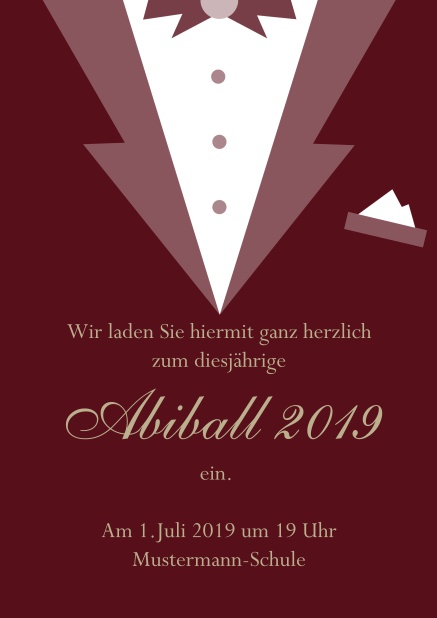 Abi 19 Smoking - Rot - Abifest Online Einladungskarte zum Abi-Ball gestaltet als Smoking. Rot.