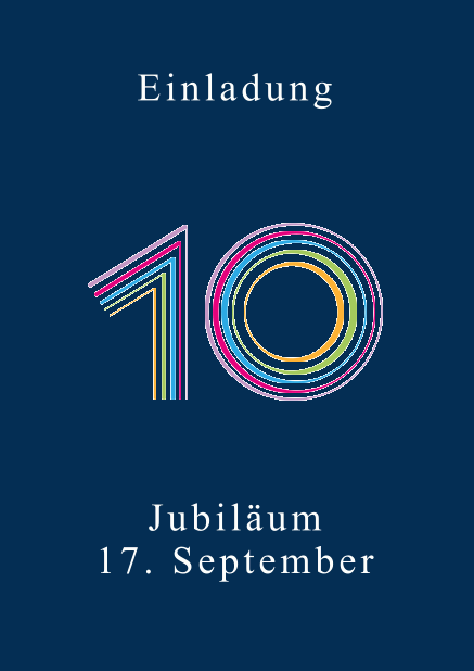 Farbenfrohe animierte 10 - Marine - Animierte Einladungen Online Einladungskarte zum 10. Jubiläum mit großer animierender Zahl 10 in verschiedenen bunten Farben. Marine.
