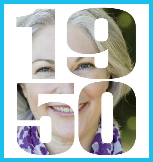Born in 1950 large - Blue - 70th Anniversary Online invitation card with cut out 1950 for own photo, great for 70th Birthday invitations Blue.
