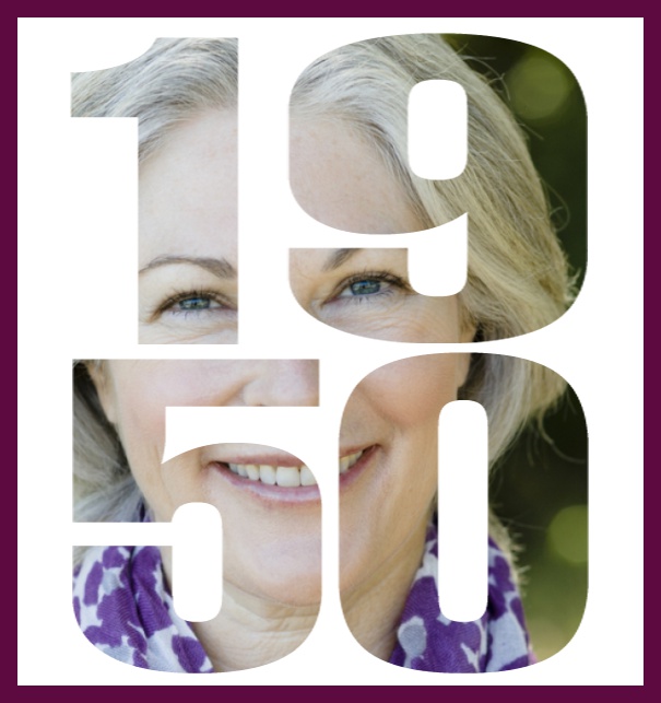 Born in 1950 large - Purple - 70th Anniversary Online invitation card with cut out 1950 for own photo, great for 70th Birthday invitations Purple.