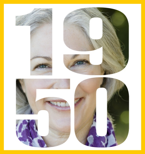 Born in 1950 large - Yellow - 70th Anniversary Online invitation card with cut out 1950 for own photo, great for 70th Birthday invitations Yellow.