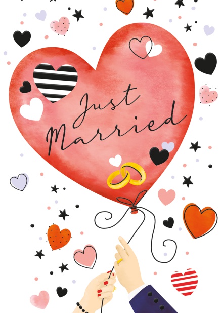 Online Frisch Verheiratet Karte mit großem roten Herz