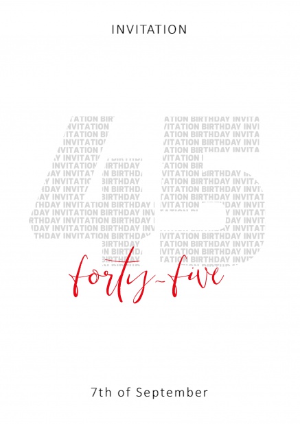 45 forty-five - 40th Birthday Online Invitation card with 45 forty-five