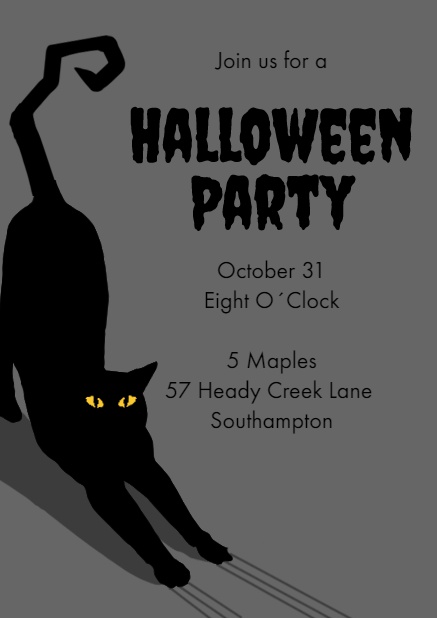 Halloween online invitation card with frightening black cat Grey.