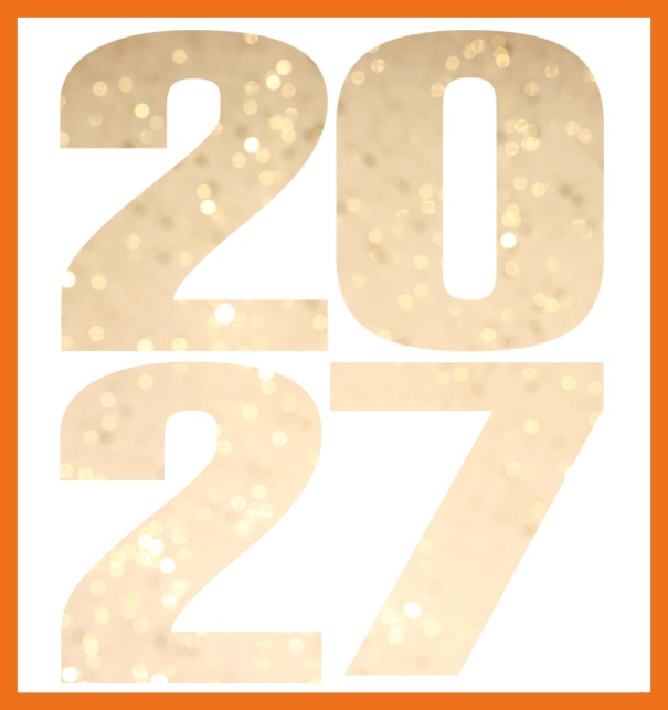 Große Online Einladungskarte mit ausgeschnittener Zahl 2027 Orange.