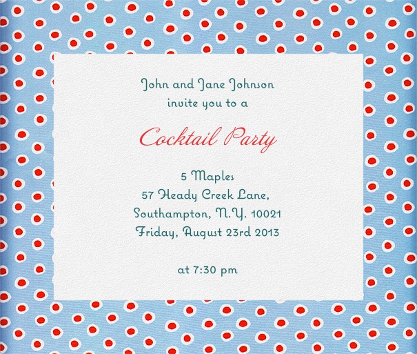 Square White Summer Cocktail Invitation Card with Polka Dot Border.