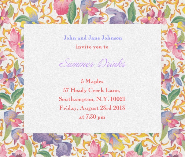 Square White summer invitation template with floral frame.