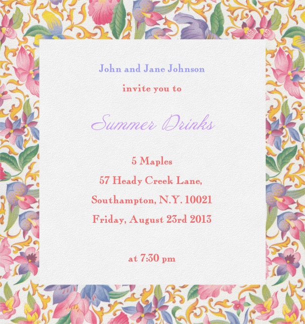 High Format White summer invitation template with floral frame.