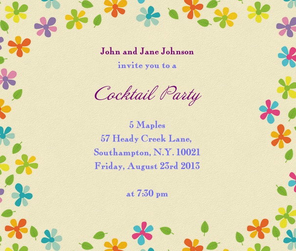 Square Yellow Summer Cocktail party invitation design with flowers.