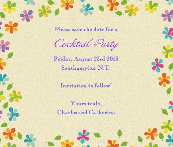 Paper Summer Themed Seasonal Save the Date Card with Colorful Flowers.