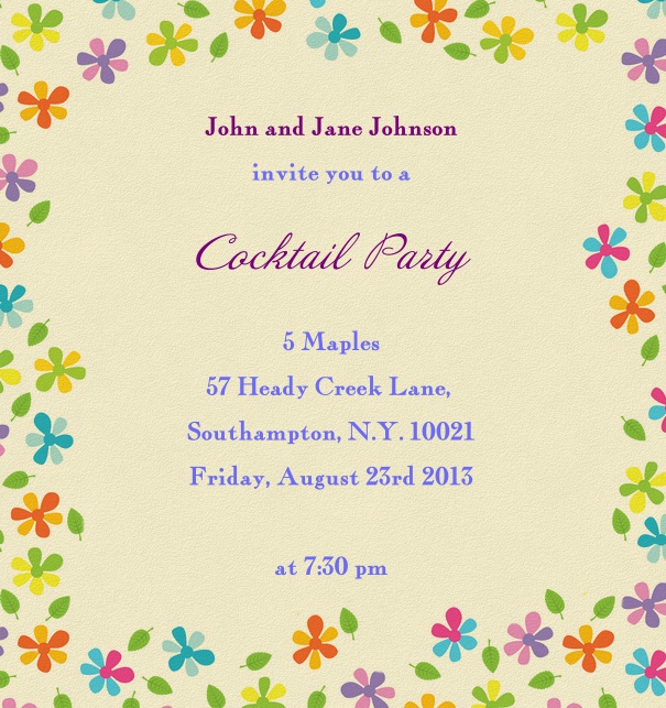 High Format Yellow Summer Cocktail party invitation design with flowers.