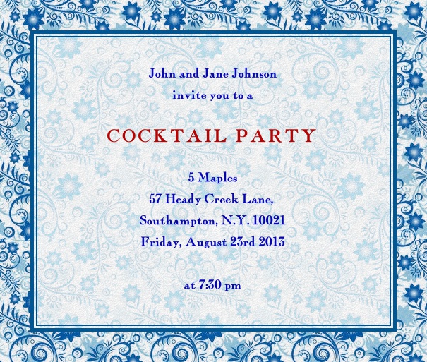 Square Light Blue Seasonal Summer Cocktail Invitation Template.