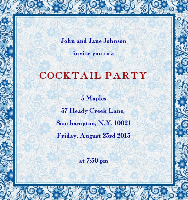 High Format Light Blue Seasonal Summer Cocktail Invitation Template.