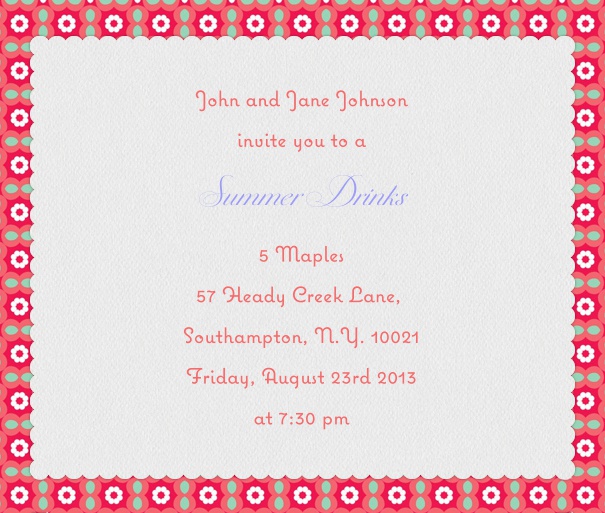 Square Beige Summer invitation template with Red and Green border.