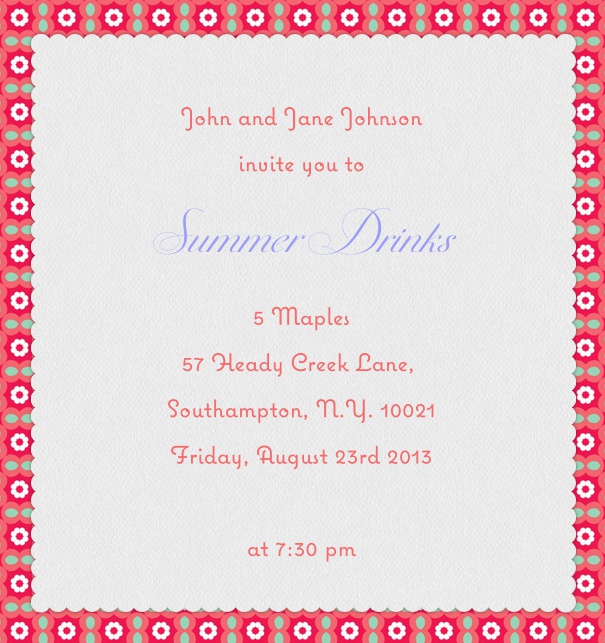 High Format Beige Summer invitation template with Red and Green border.