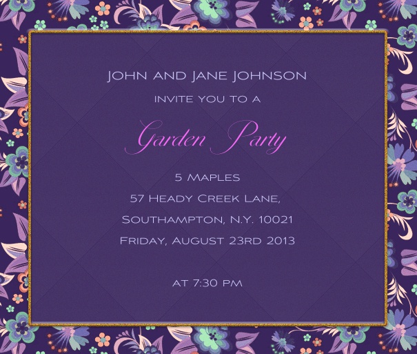 Square Purple Themed Summer Invitation with Dark Flower frame