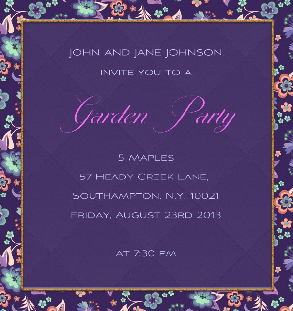 High Format Purple Themed Summer Invitation with Dark Flower frame