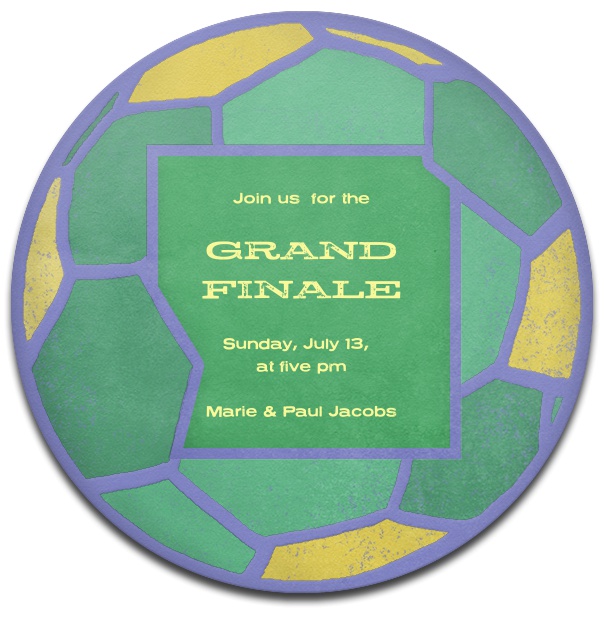 World Cup Finale Invitation with round soccer ball theme.