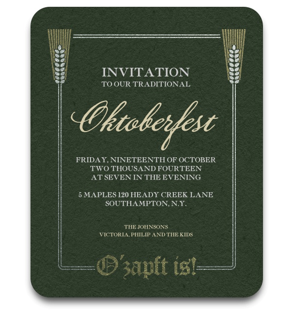 Green and gold barley spikelet oktoberfest invitation card.