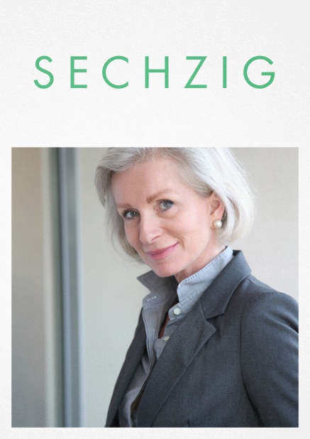 Einladungskarte zum 60. Geburtstag mit Fotofeld unten und Textfeld oben. Grün.