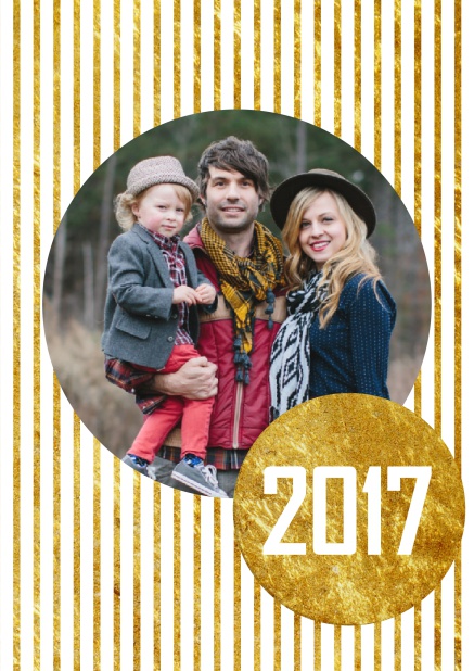 Wish Happy New Year Online with your photo and golden stripes.