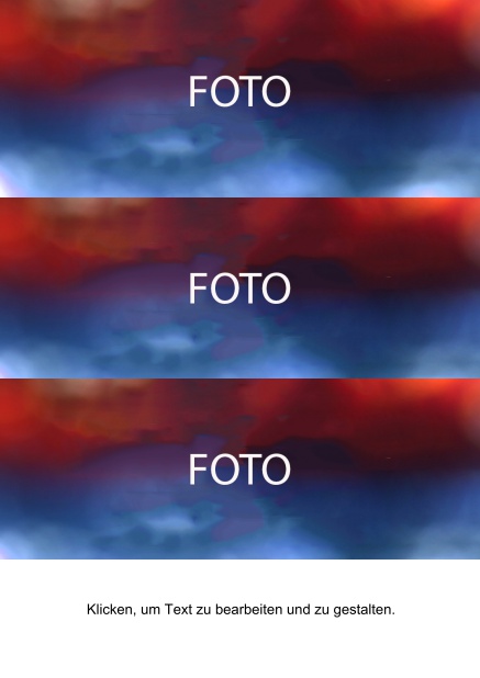 Einfach gestaltete online Fotokarte in Hochkant mit 3 Fotofeldern zum Foto selber hochladen inkl. Textfeld.