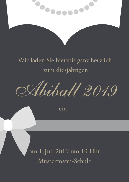 Abi 19 Abendkleid - Grau - Abifest Online Einladungskarte zum Abi-Ball gestaltet als Abendkleid Grau.