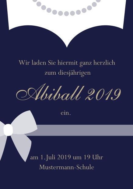 Abi 19 Abendkleid - Marine - Abifest Online Einladungskarte zum Abi-Ball gestaltet als Abendkleid Marine.