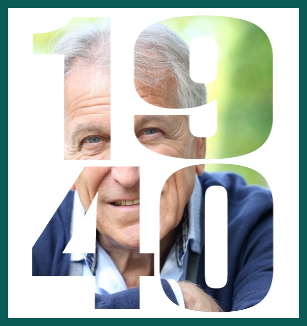 Born in 1940 large - Green - 80th Birthday Online invitation card with cut out 1940 for own photo, great for 80th Birthday invitations Green.