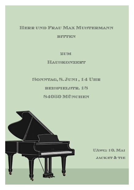Online Einladungskarte mit Klavier Weiss.
