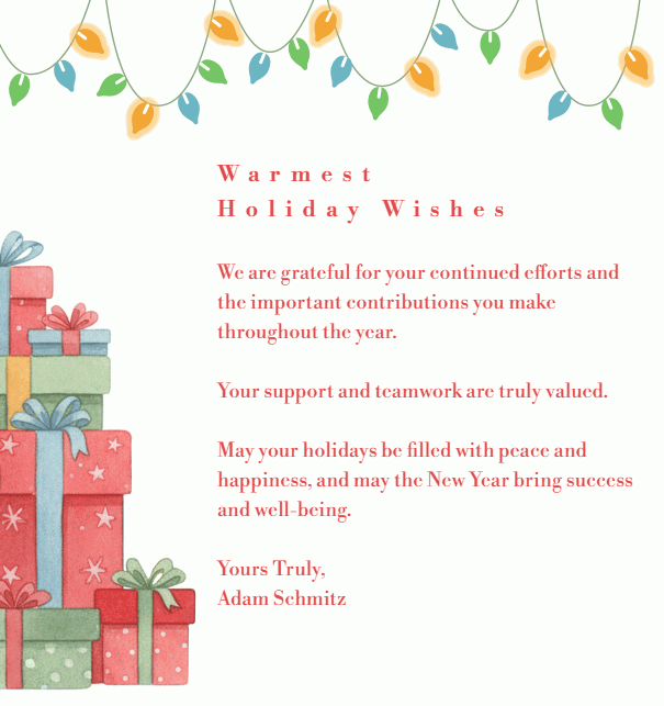 Holiday Card with a bunch of presents and animated blinking lights