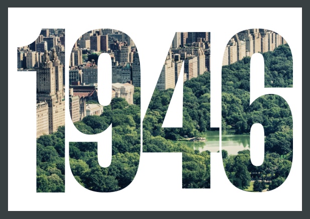 Online Invitation card in landscape with cut out 1946 for an own photo. Green.