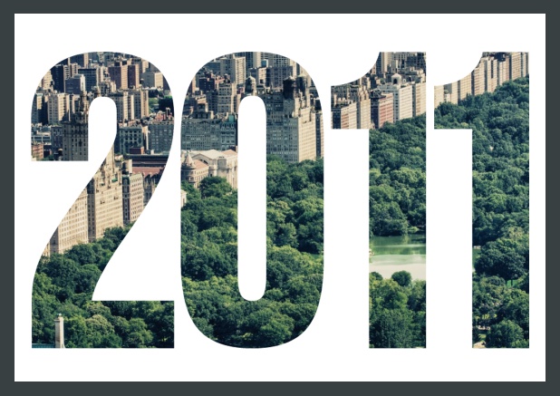 Online Invitation card in landscape with cut out 2011 for an own photo or image. White.