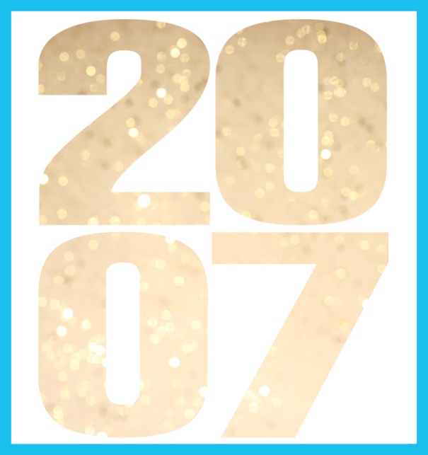 Große Online Einladungskarte mit ausgeschnittener Zahl 2007 Blau.
