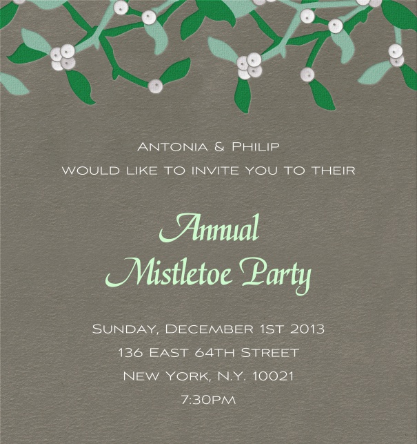 High Format Grey Advent Invitation Design Themed with Mistletoe drawing.