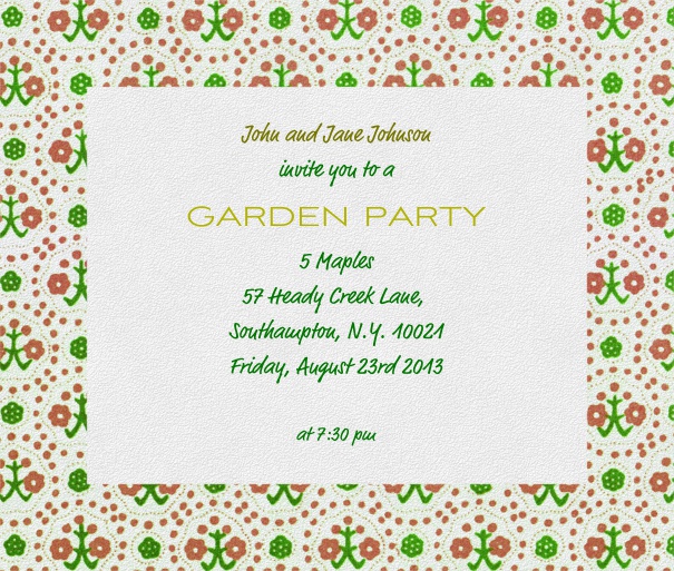 Square Summer Themed Invitation Party Design with flower border.
