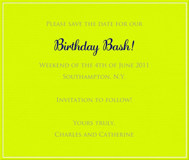 Yellow Neon Save the Date template with White Border.