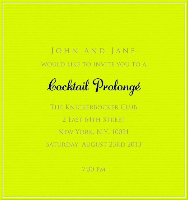 Square Yellow Neon Party Invitation Template with thin White Border.