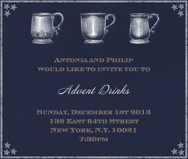 Square Blue Themed Advent Invitation Template with Christmas mugs.
