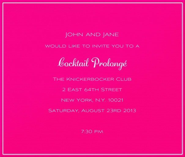 Square Pink Neon Party Invitation with White Border.