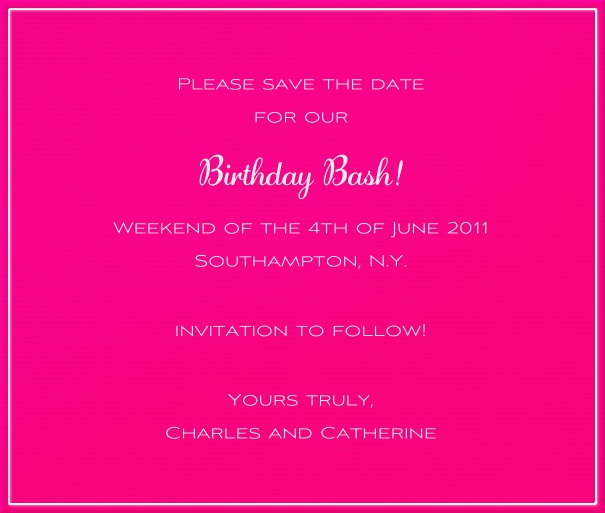 Pink Neon Save the Date Design with White Border.