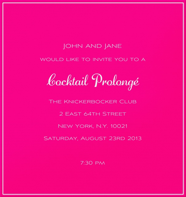 High Format Pink Neon Party Invitation with White Border.