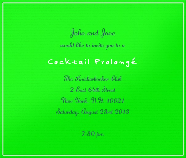 Square Green Cocktail Neon Invitation Template with White Border.