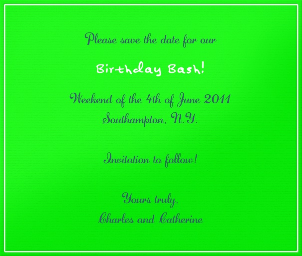 Green Neon Save the Date Design with White Border.