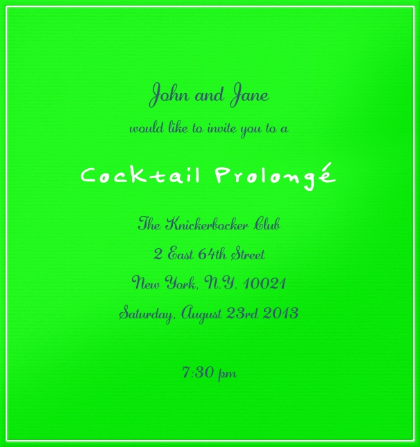 High Format Green Cocktail Neon Invitation Template with White Border.