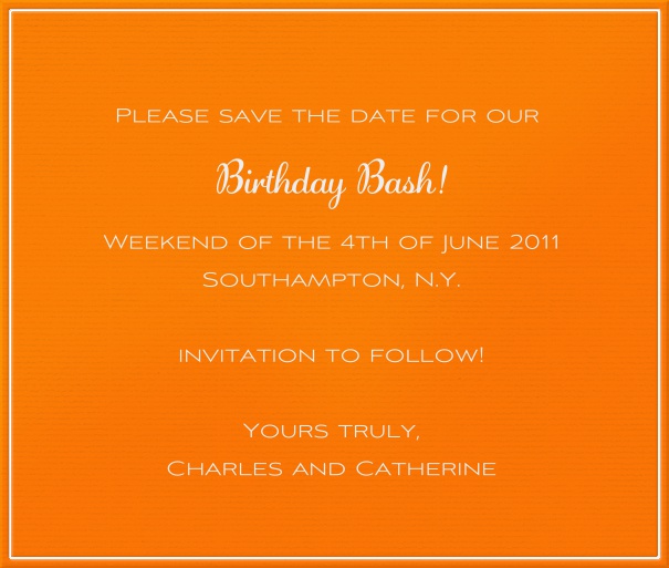 Orange Neon Save the Date Card with White Border.