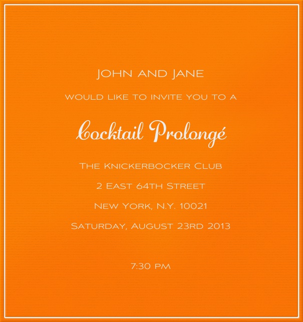 High Format Orange Neon Invitation Card with thin white border.