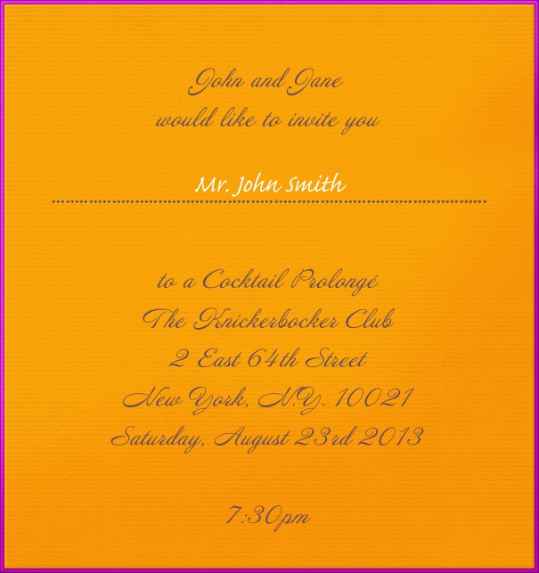 High Format Orange Neon Party Invitation Design with Purple Border.